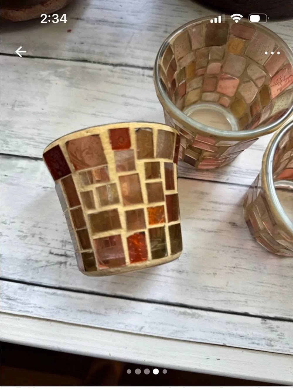 Mosaic Glass Votive Candle Holders - Rose Gold Set of 3